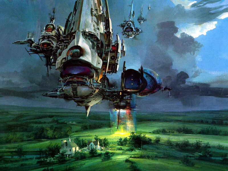 Flying Warships over Fields