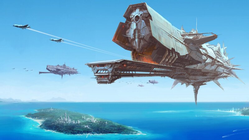 Flying Warships over Island