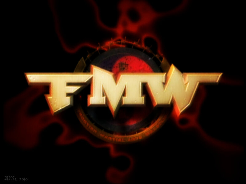 FMW logo with fiery background