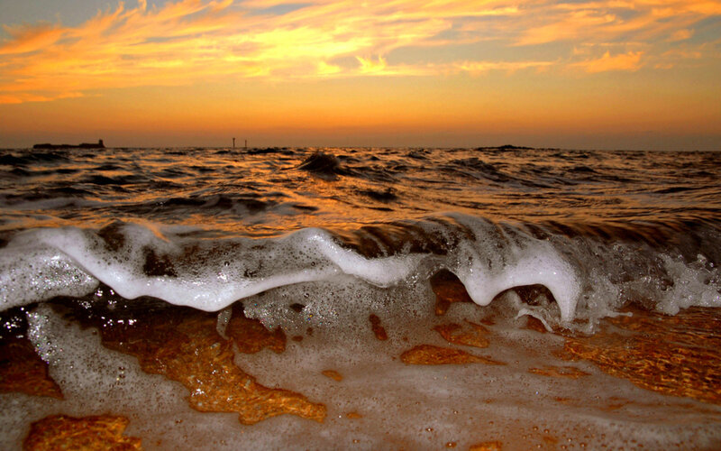 Foamy Wave at Sunset — Orange