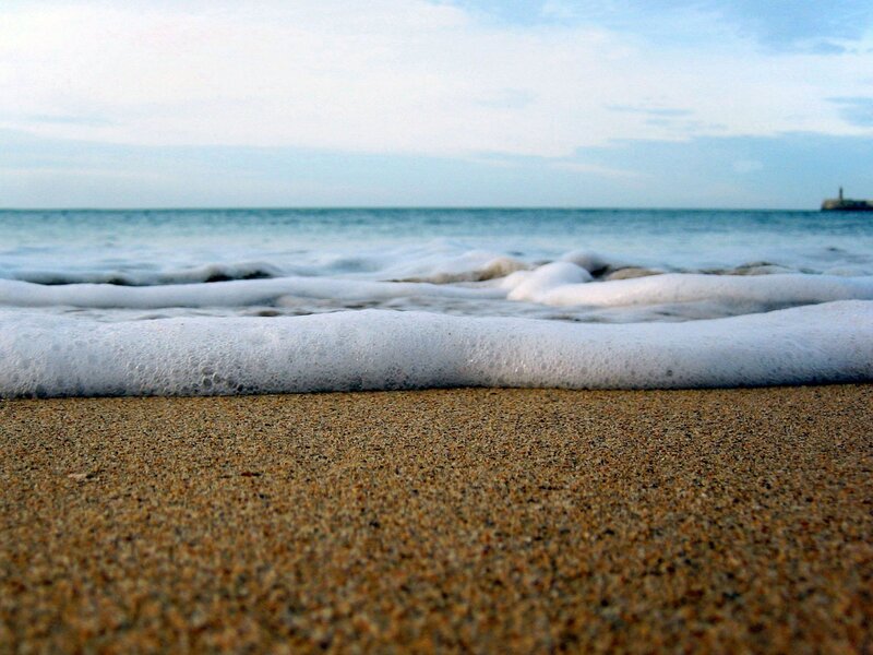 Foamy Wave on Sand — Blue, Calm, Afternoon