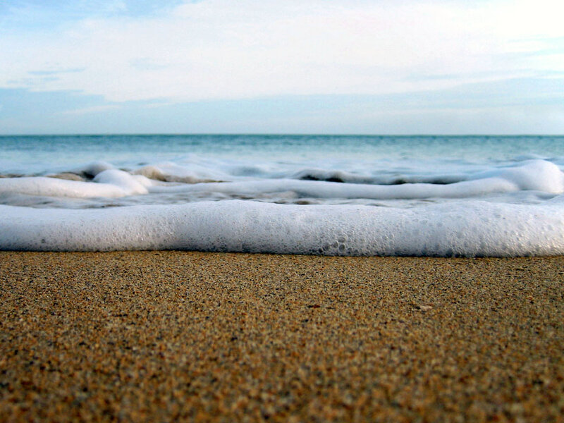 Foamy Wave on Sand — Blue, Calm, Morning