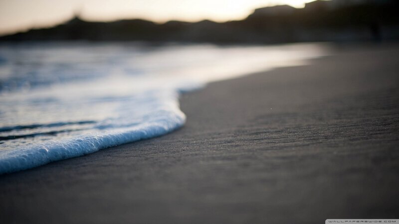 Foamy Wave on Sand — Blue, Serene, Sunset, Photograph, Ocean