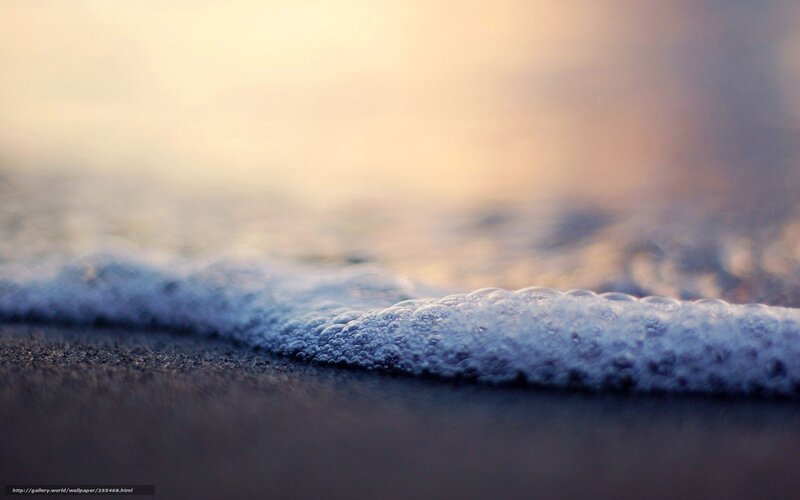 Foamy Wave on Sand — Blue, Serene, Sunset