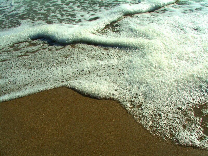 Foamy Wave on Sand — Brown, Calm, Afternoon, Photograph, Ocean