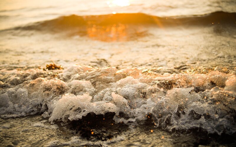 foamy waves at sunset