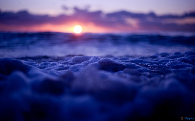 Foamy Waves at Sunset — Blue, Serene, Photograph