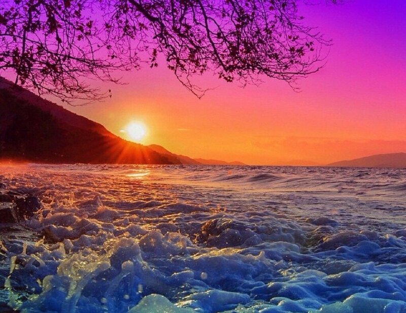 Foamy Waves at Sunset — Purple