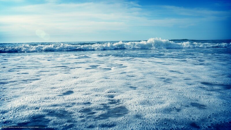 Foamy Waves on Beach — Blue, Calm, Afternoon, Photograph