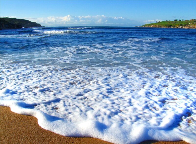 Foamy Waves on Beach — Blue, Serene, Afternoon