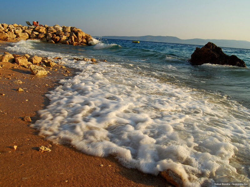 Foamy Waves on Beach — Blue, Serene, Sunset