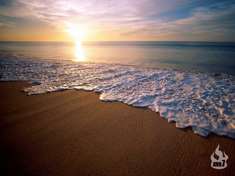 Foamy Waves on Beach — Brown, Serene, Sunset, Photograph, Sun, Ocean, Sand