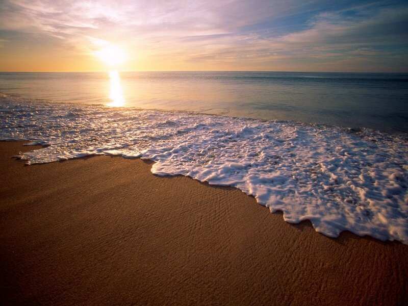 Foamy Waves on Beach — Brown, Serene, Sunset, Photograph, Sun, Ocean