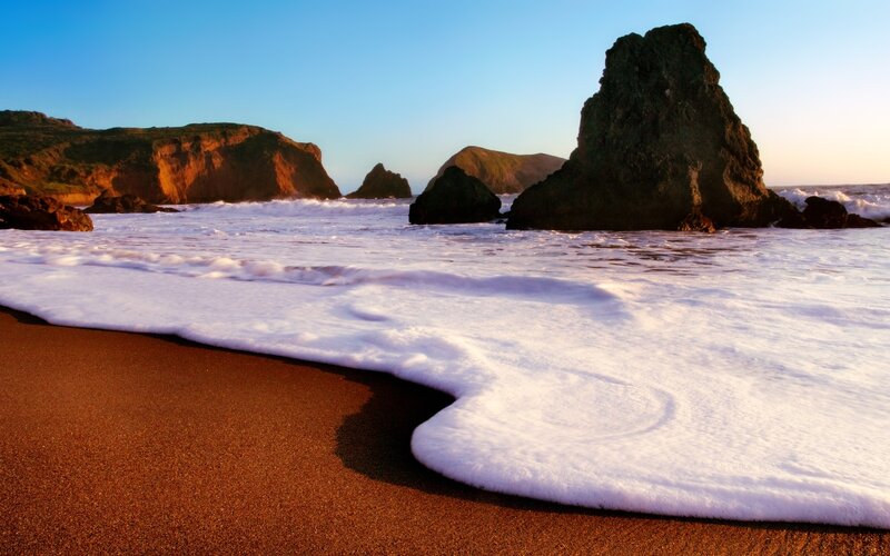 Foamy Waves on Beach — Brown, Serene, Sunset