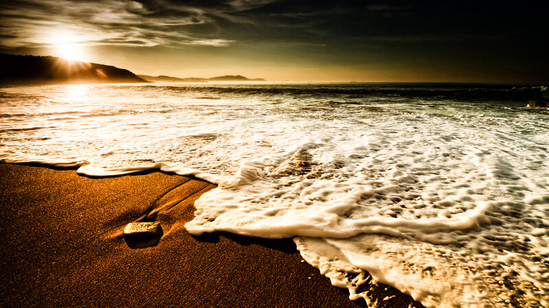 Foamy Waves on Beach — Gold, Dramatic