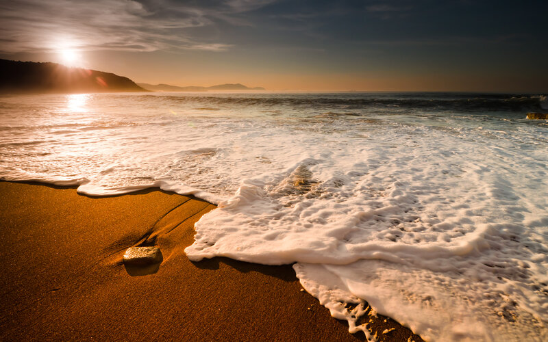 Foamy Waves on Beach — Gold, Serene