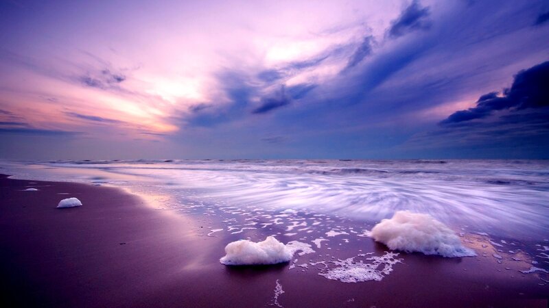 Foamy Waves on Beach — Purple, Dramatic