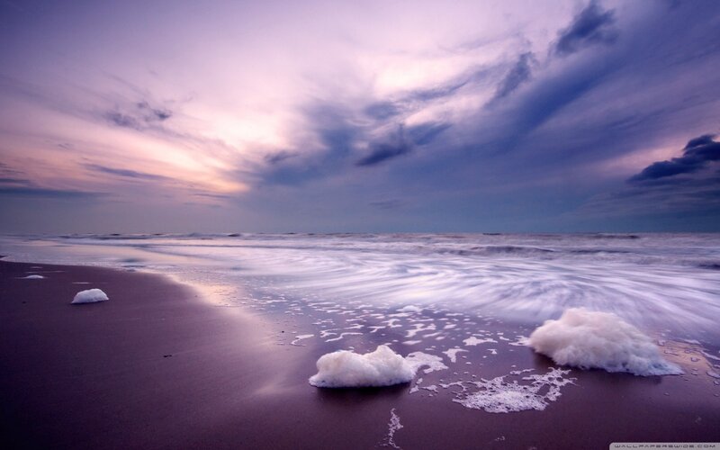 Foamy Waves on Beach — Purple, Serene