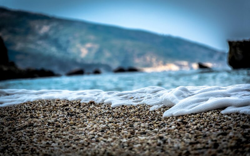 Foamy Waves on Pebble Beach — Blue