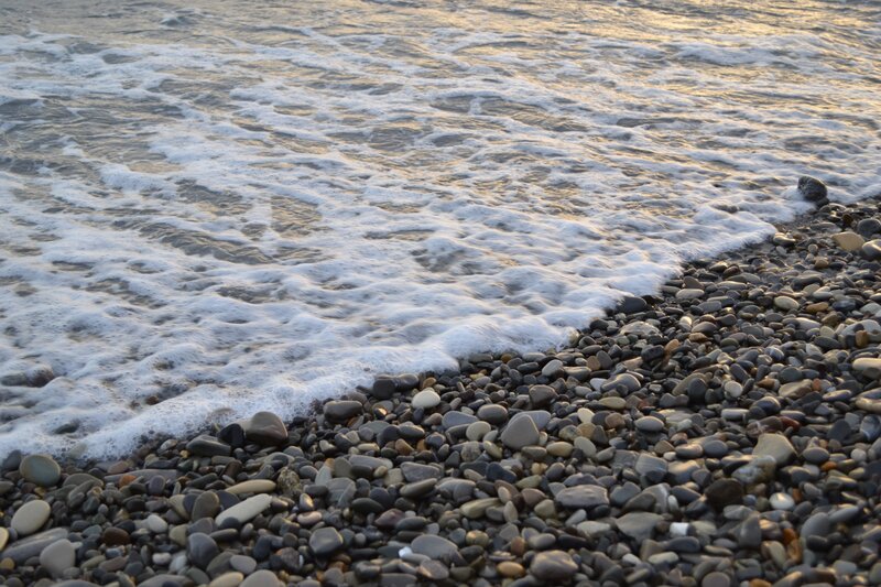 Foamy Waves on Pebble Beach — Gray