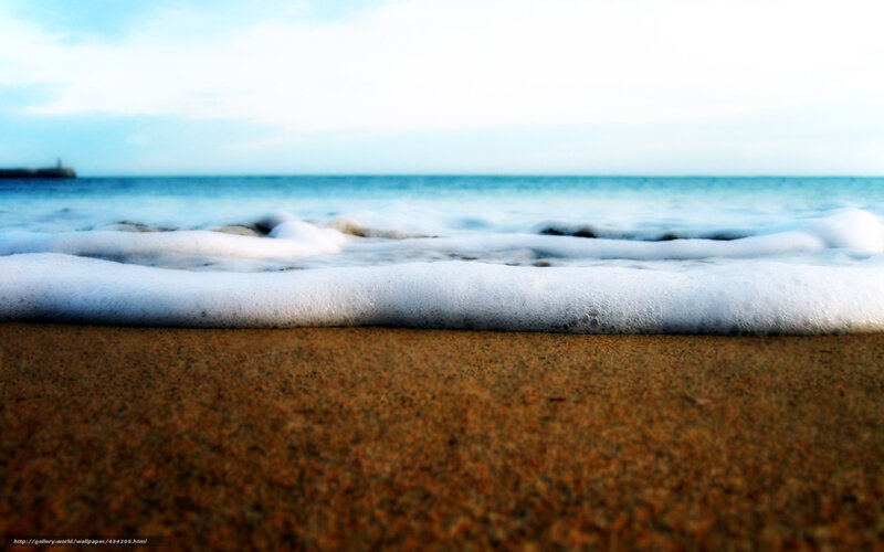 Foamy Waves on Sand — Blue, Calm, Afternoon