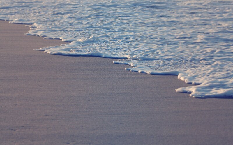 Foamy Waves on Sand — Blue, Calm, Sunset