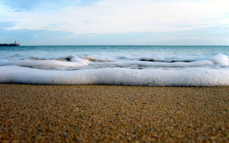 Foamy Waves on Sand — Blue, Calm