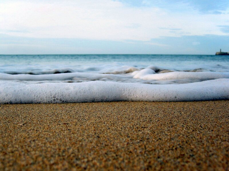 foamy waves on sandy beach
