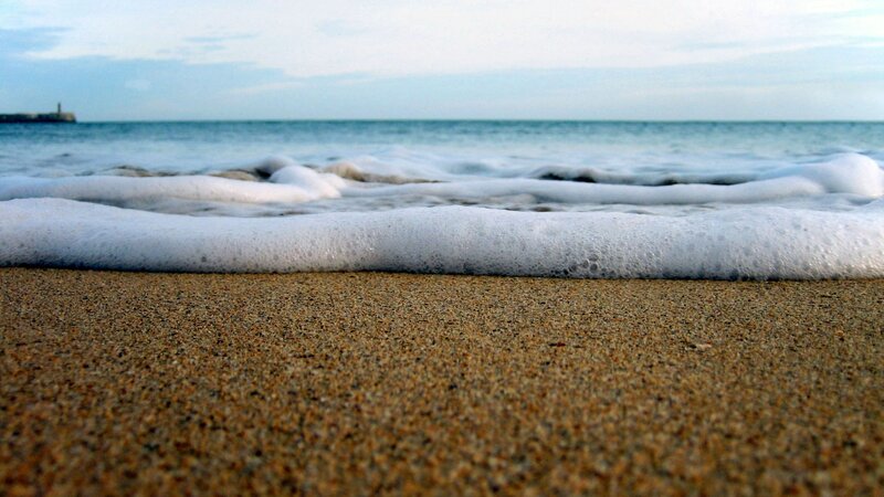 foamy waves on sandy beach