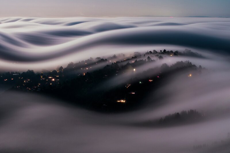 Fog-covered Hills at Night — Gray