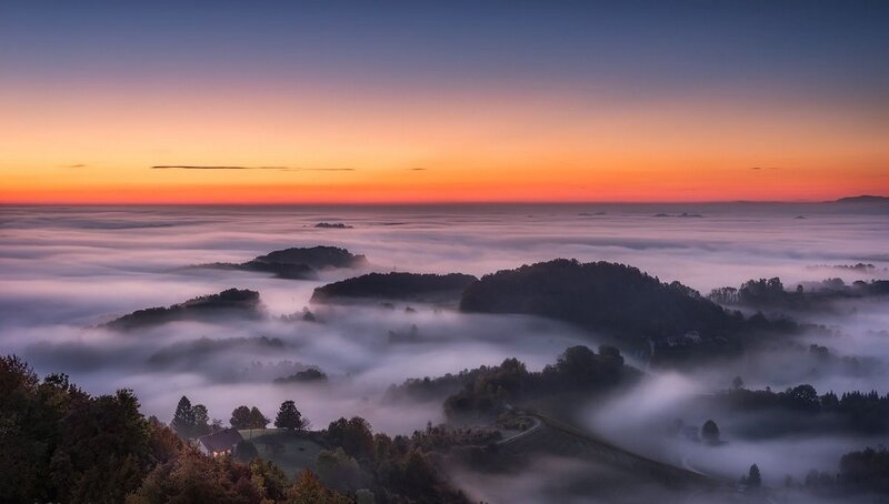 Fog-covered Hills at Sunrise