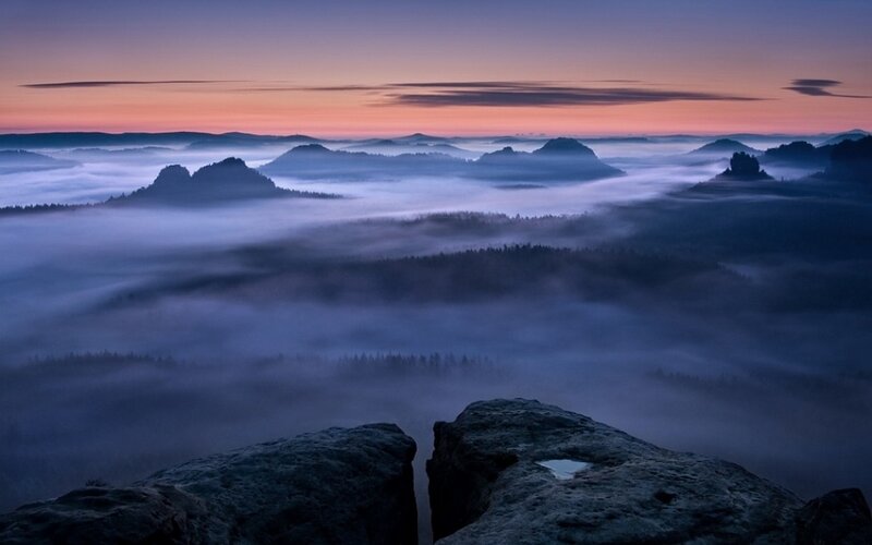 Fog-covered Mountains — Purple