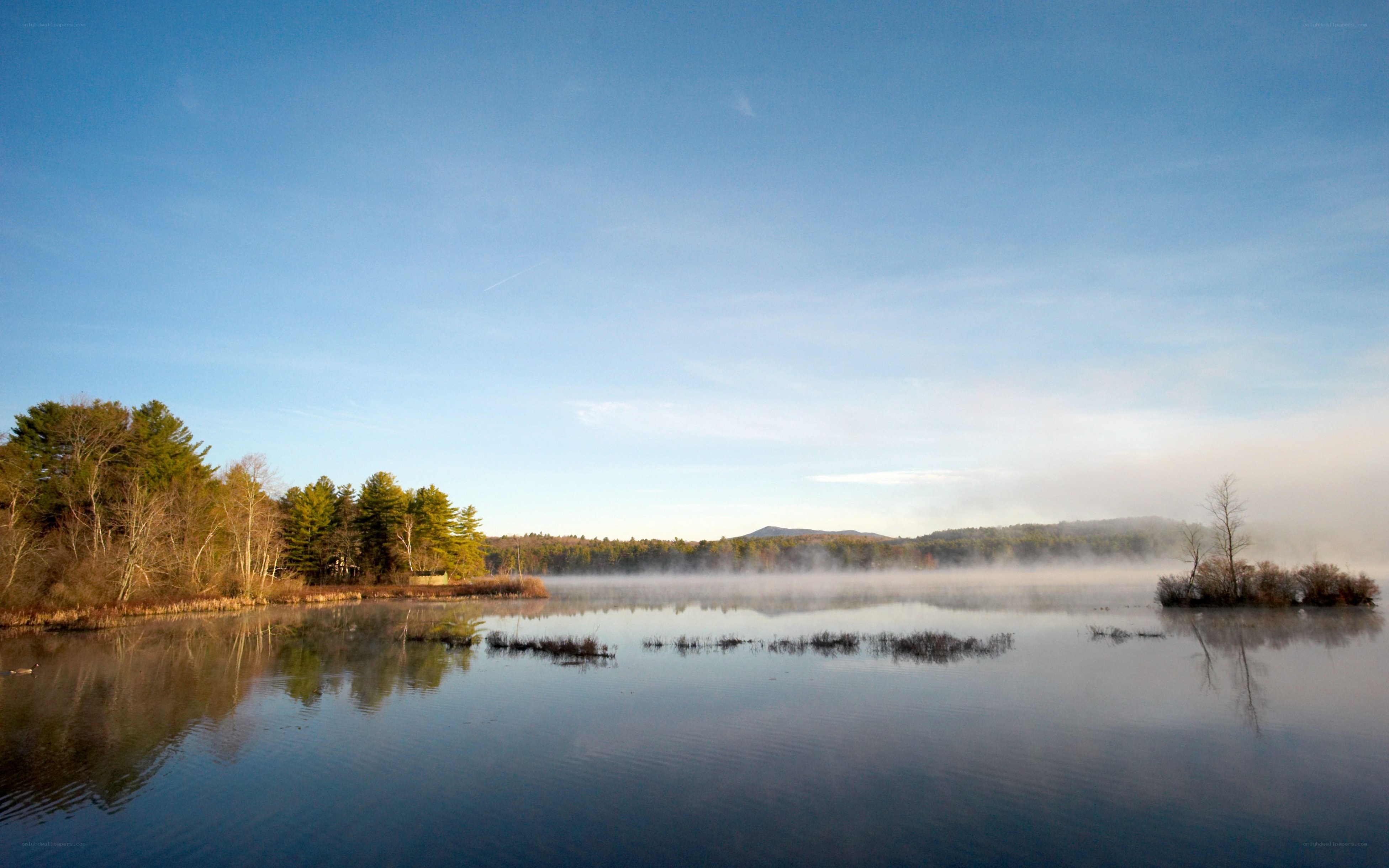 Fog over a calm lake