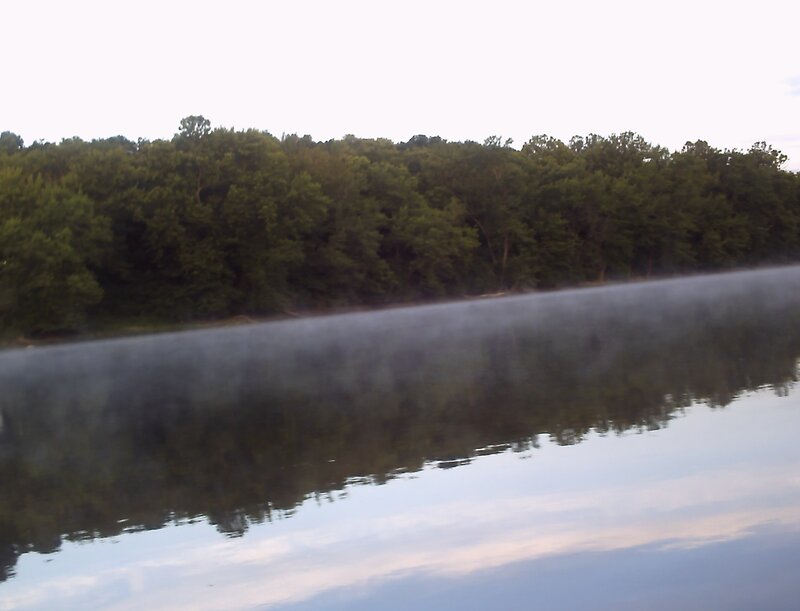fog over a calm lake