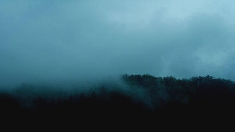 Fog over Forested Hills — Blue