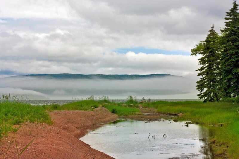 Fog over Lake and Hills — Green