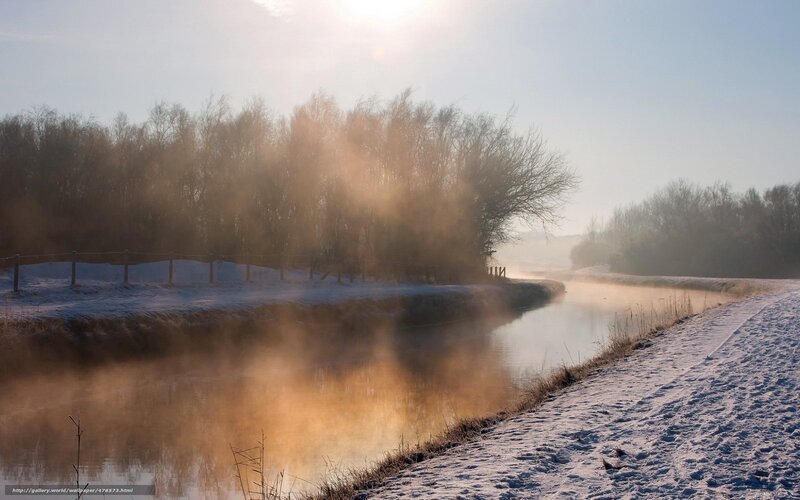 Fog over River in Winter — White