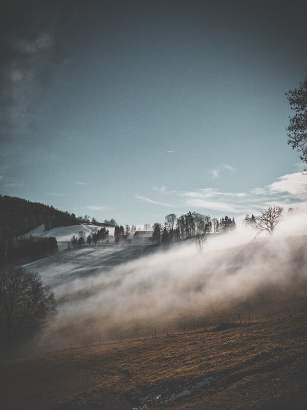 Fog over Rolling Hills — Gray, Misty