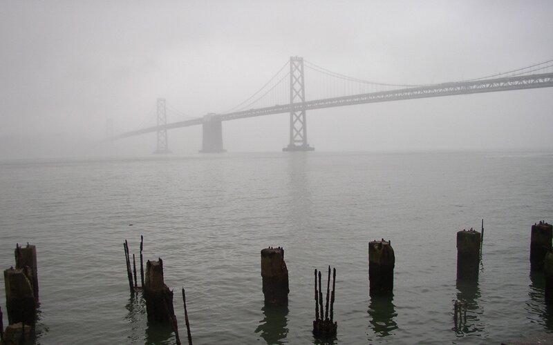 foggy bay bridge view