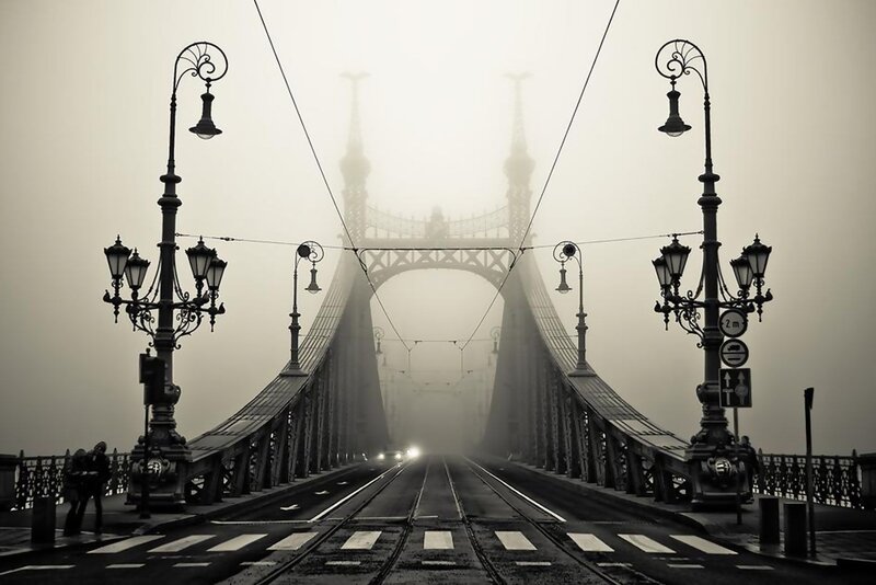 Foggy Bridge at Dawn — Black