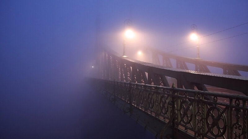 Foggy Bridge at Night — Blue