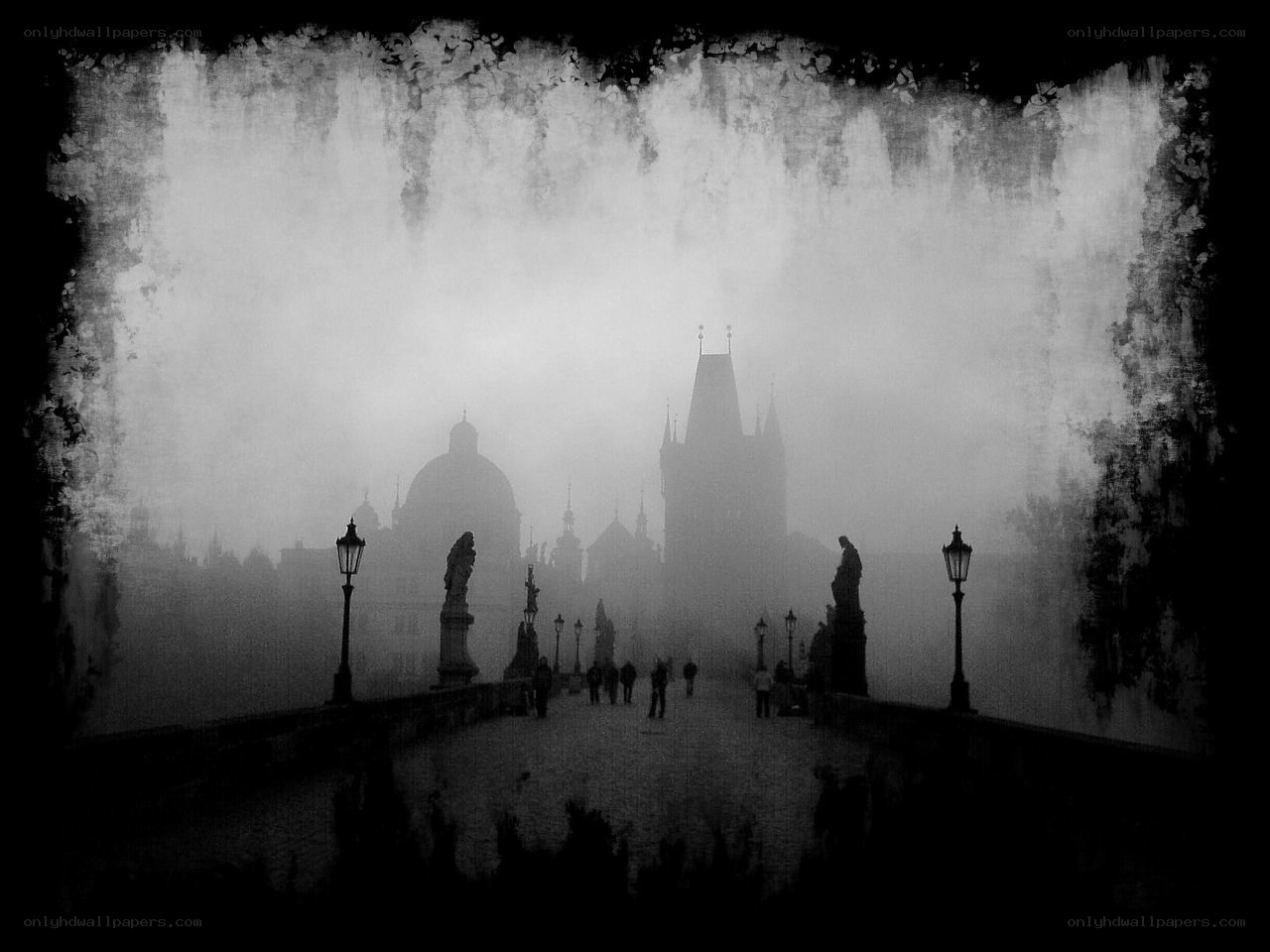 Foggy bridge in Prague