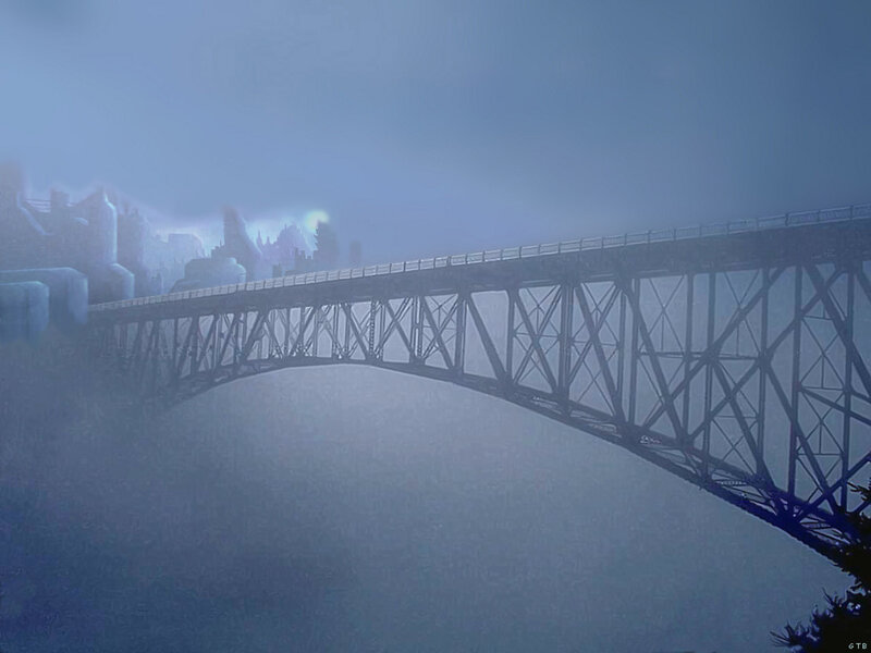 foggy bridge over a valley