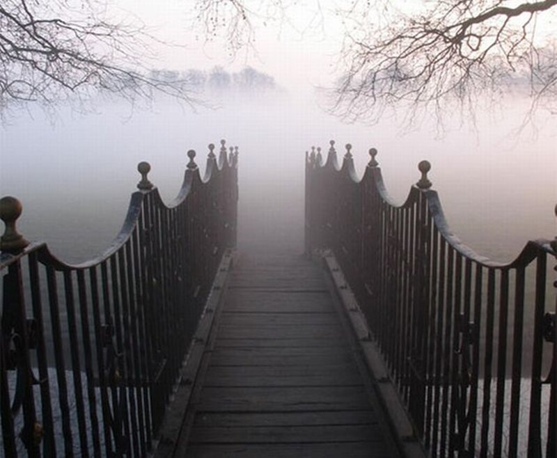 Foggy Bridge over Water — Gray
