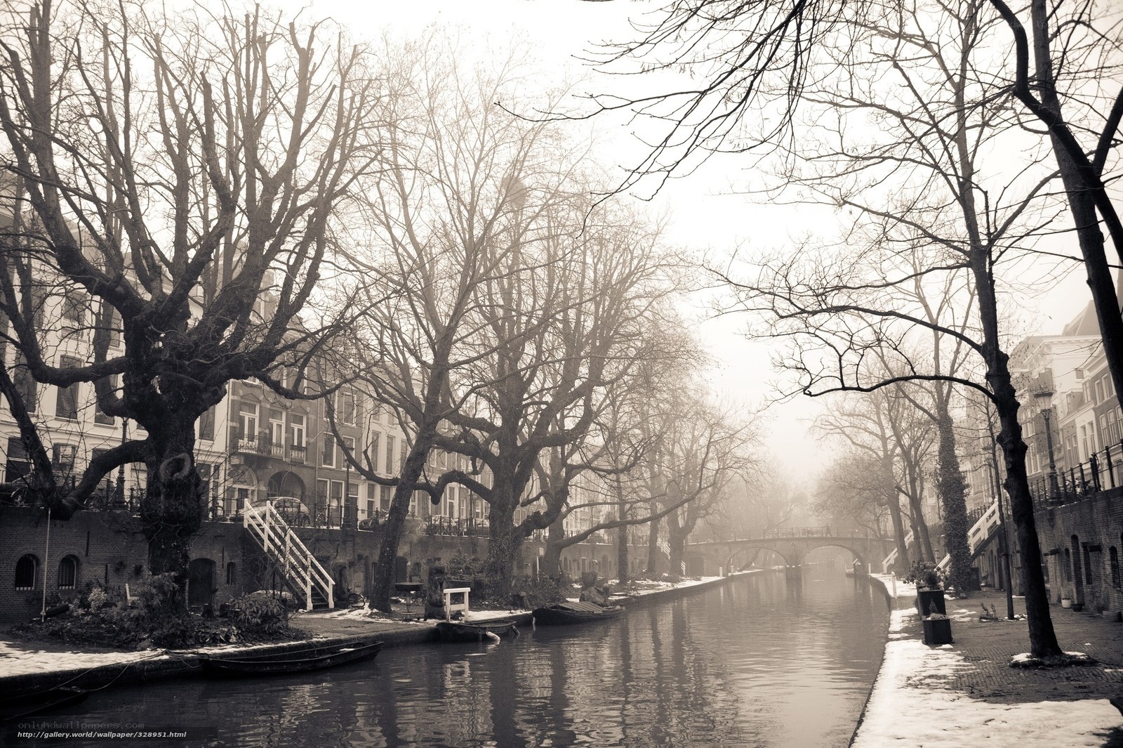 Foggy canal in Amsterdam