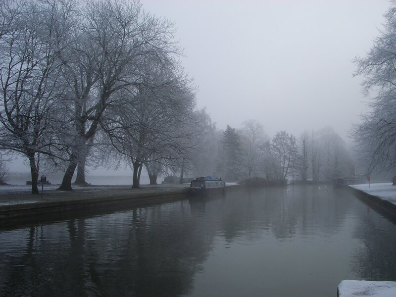 foggy canal in winter