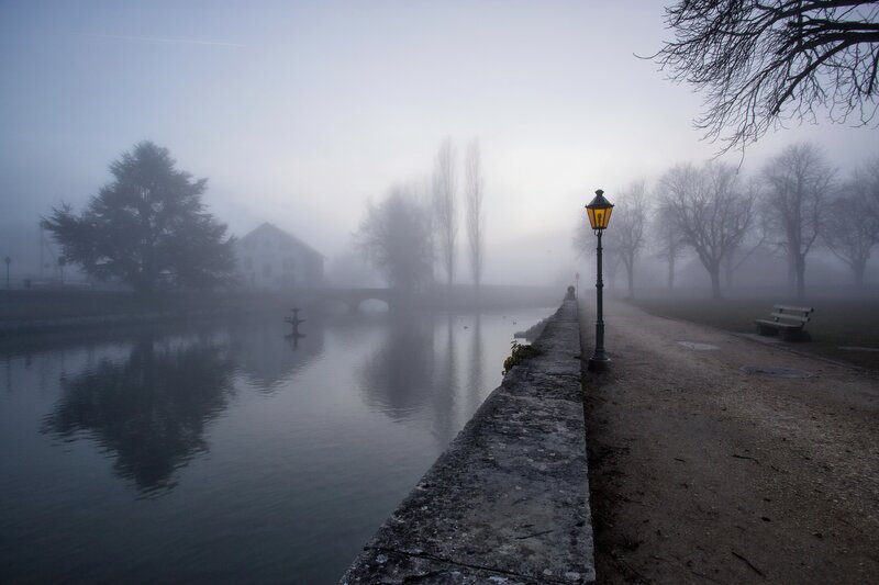 Foggy Canal Path