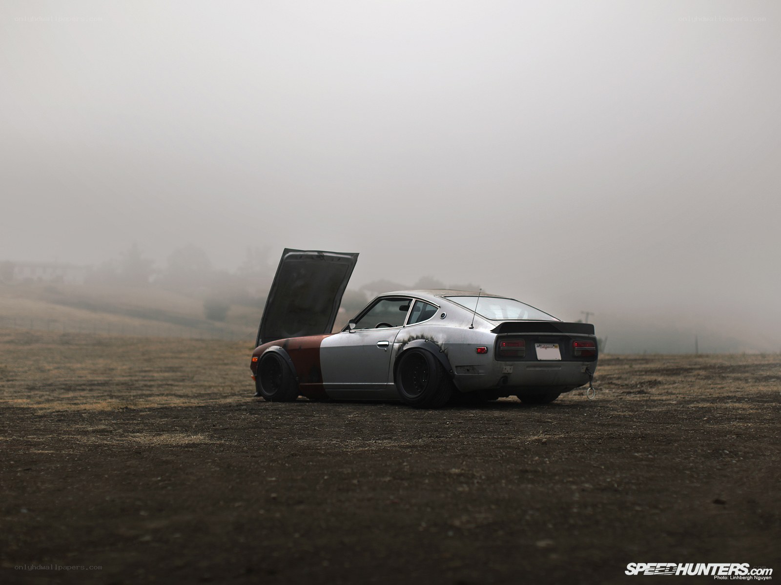 Foggy car in a field