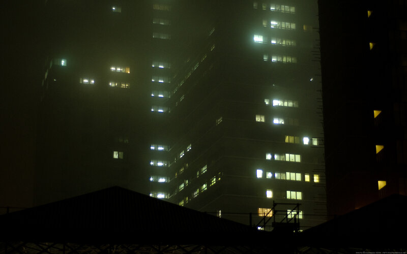Foggy city at night