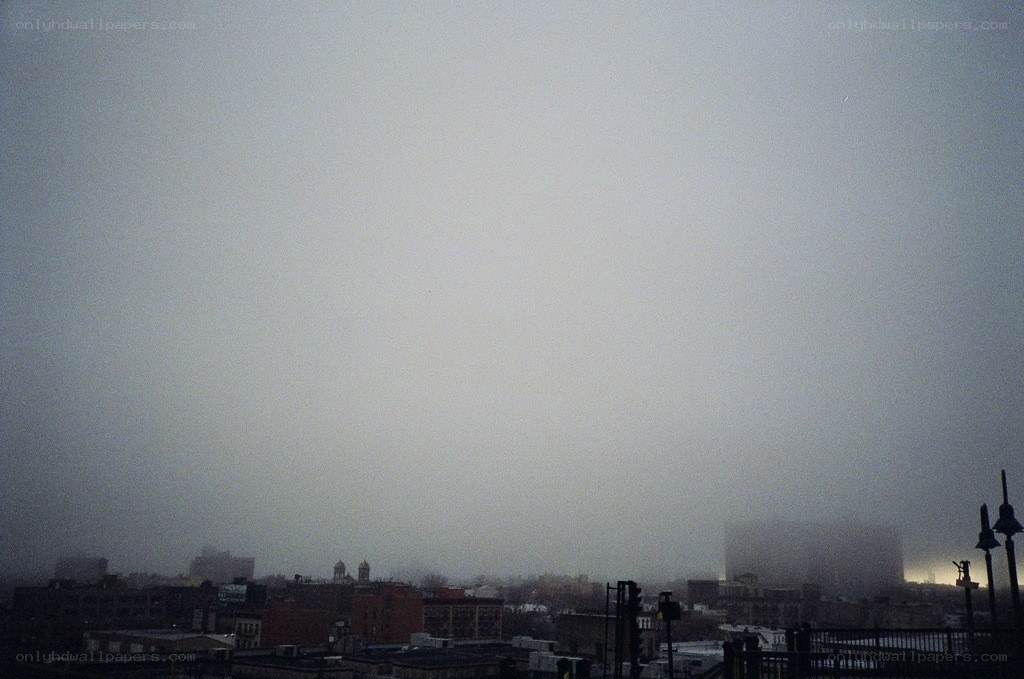 foggy city skyline